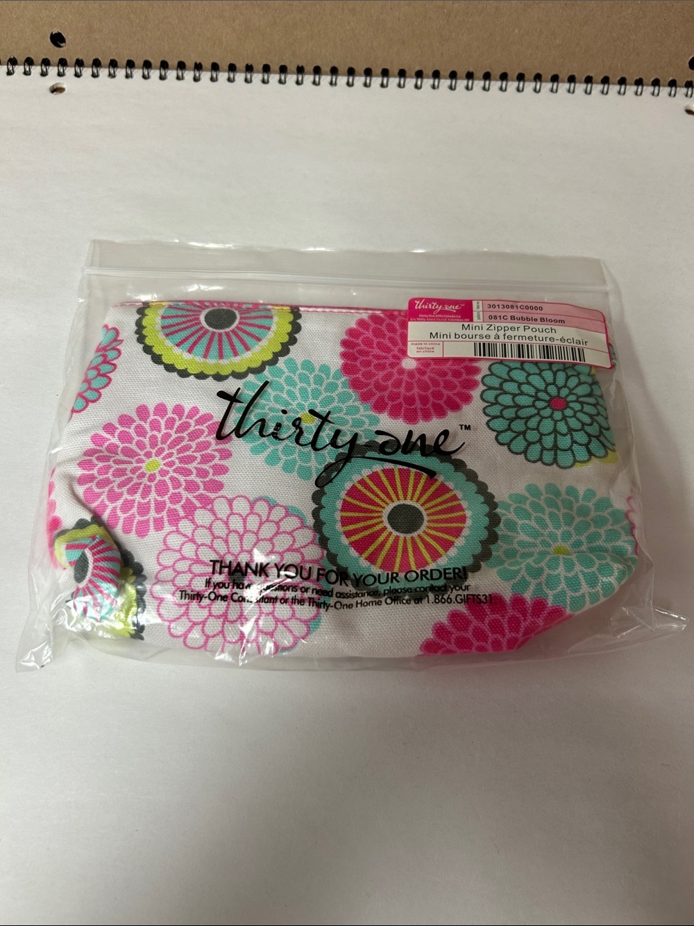 thirty-one Floral Mini Zipper Pouch in Pink and Aqua